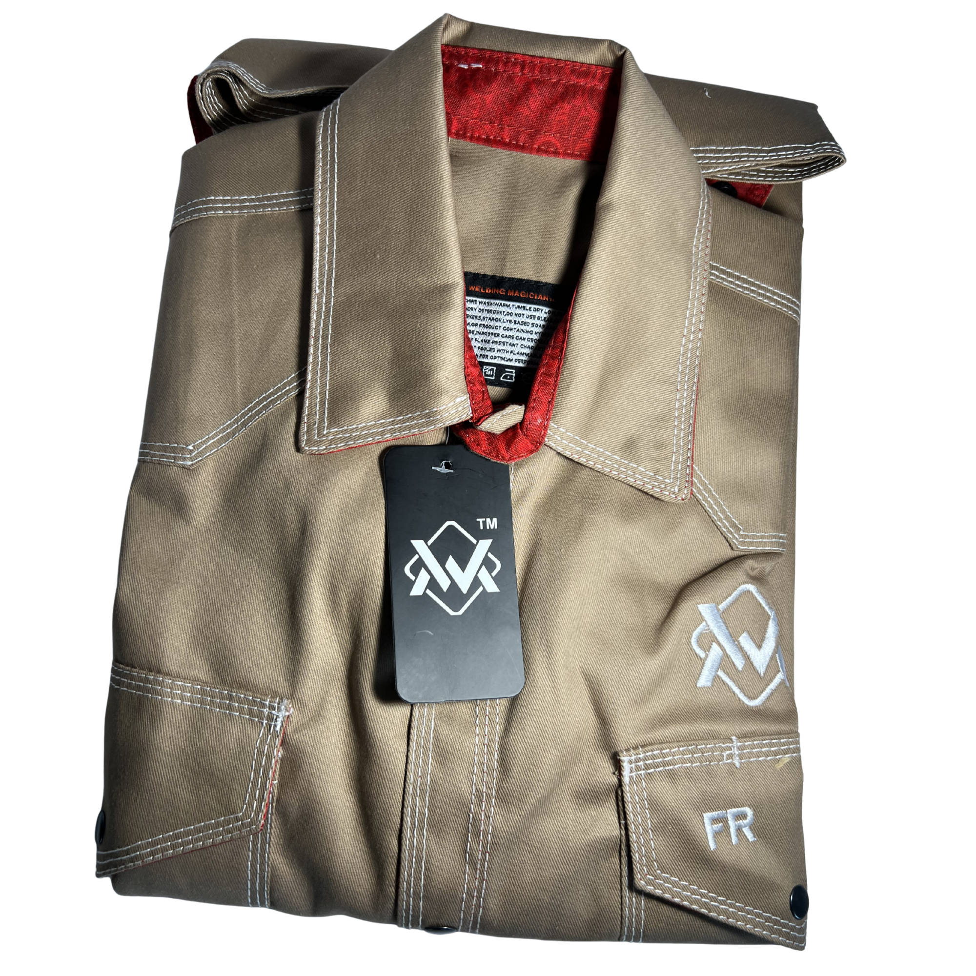 Khaki & Red Button Up Welding Shirt