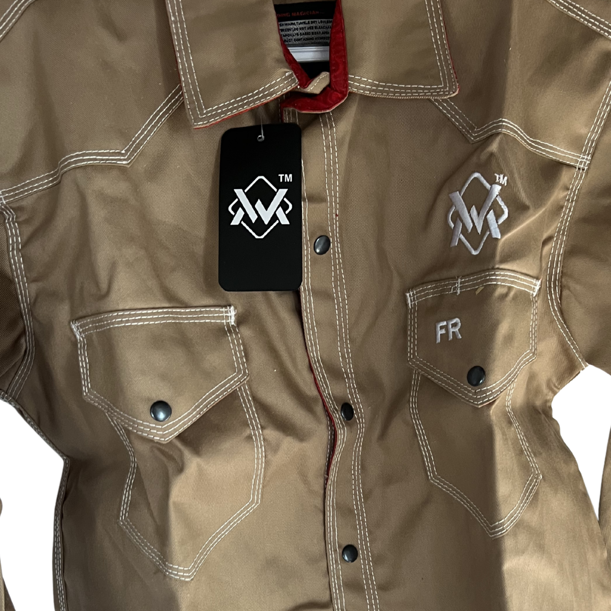Khaki & Red Button Up Welding Shirt