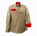 Khaki & Red Button Up Welding Shirt